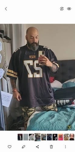 Customer photo review of Custom Black Powder Blue-White Classic Style Mesh Authentic Football Jersey