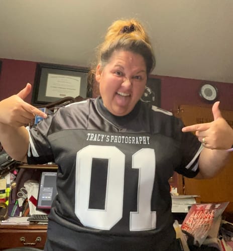Customer photo review of Custom Pink White Classic Style Mesh Authentic Football Jersey