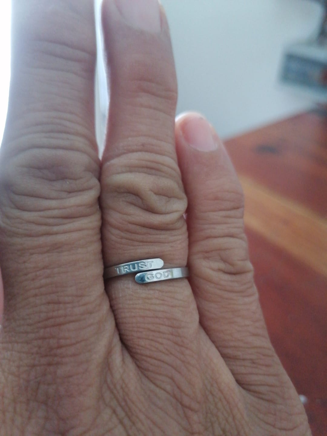 Customer photo review of Silver Trust God Ring  (Adjustable size)
