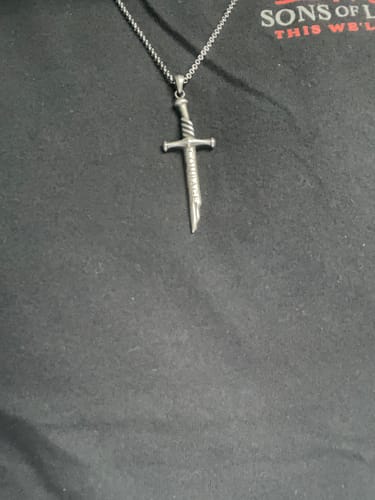 Customer photo review of Legacy of Courage Broken Sword Necklace Stainless Steel: Helps Pair Veterans With A Service Dog Or Shelter Dog