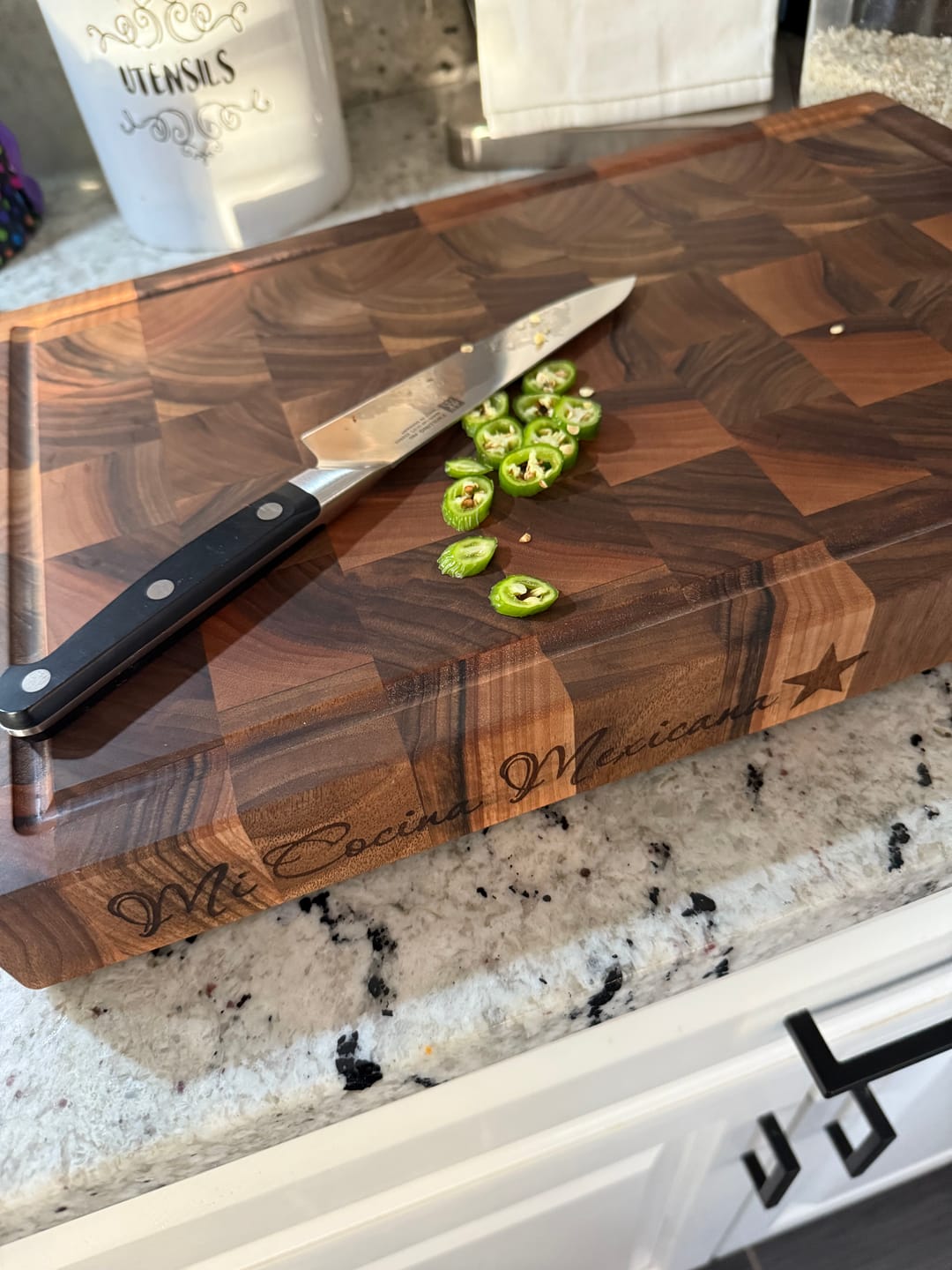 Customer photo review of Personalized Double-sided Walnut  End Grain Cutting Board