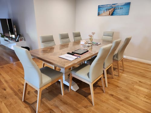 Customer photo review of Angelo Leather Dining Chair in Oak/Light Grey