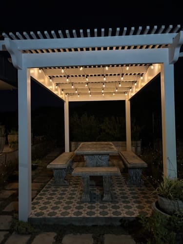 Recensione con foto di un cliente sulle luci a festone a lampadine solari - Lampadine LED tradizionali, nere