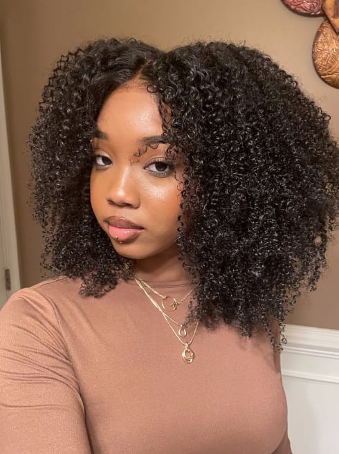 Customer photo review of Wavymy Afro Curly 7x5 HD Lace Closure Wig Pre-bleached Wear & Go Glueless Wigs Dome Cap 180% Density