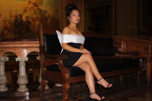 Customer photo review of Lilly Bow | Elegant Mini Dress