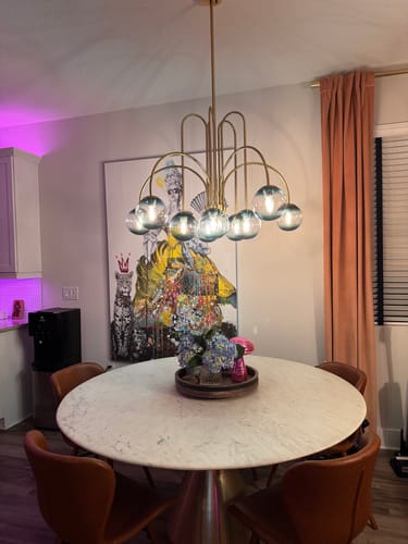 Customer photo review of Glam 10-Light Blue Glass Globe Bubble Chandelier