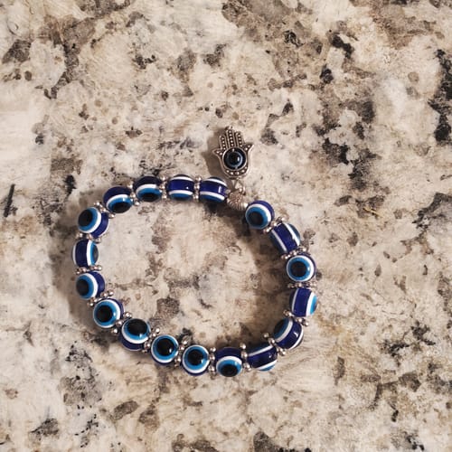 Customer photo review of Blue Evil Eye Hamsa Hand Fatima Bracelet Lucky Charm Stone Bracelet