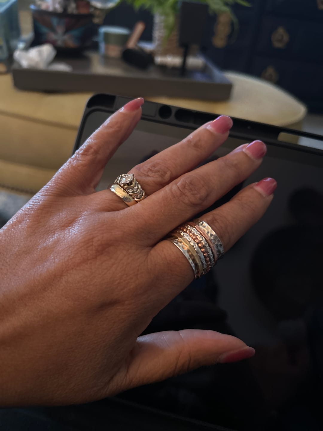 Customer photo review of Two Tone Wide Band Spinner Ring Hammered Sterling Silver