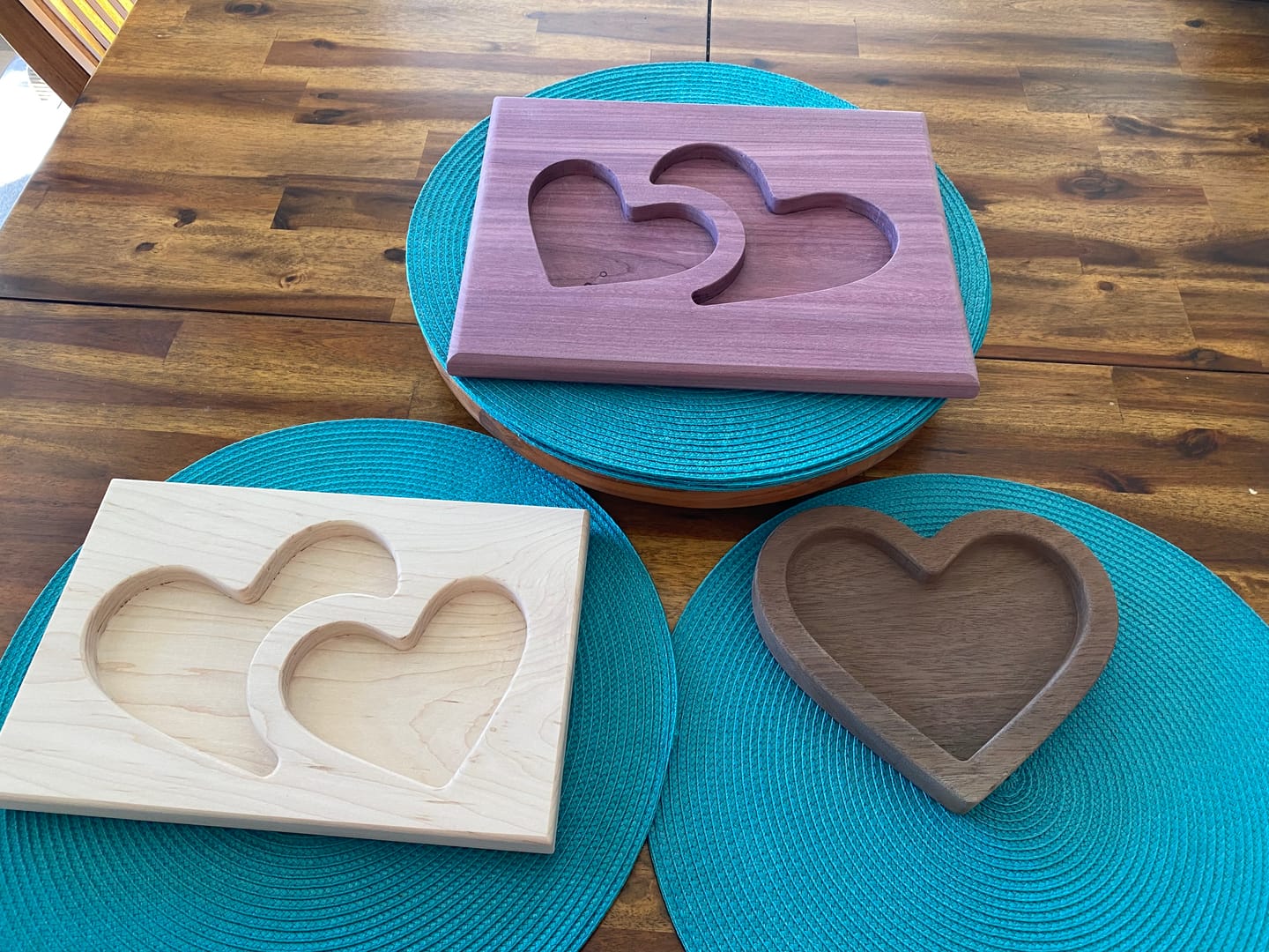 Customer photo review of 10.4x8.2" Nested Double Heart Tray 08 Acrylic Router Template