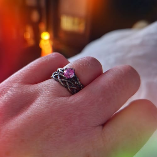 Customer photo review of Solitaire Emerald & Silver Tiny Branch Engagement Ring