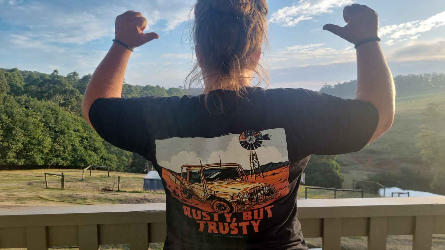 Customer photo review of Rusty But Trusty Tee Black