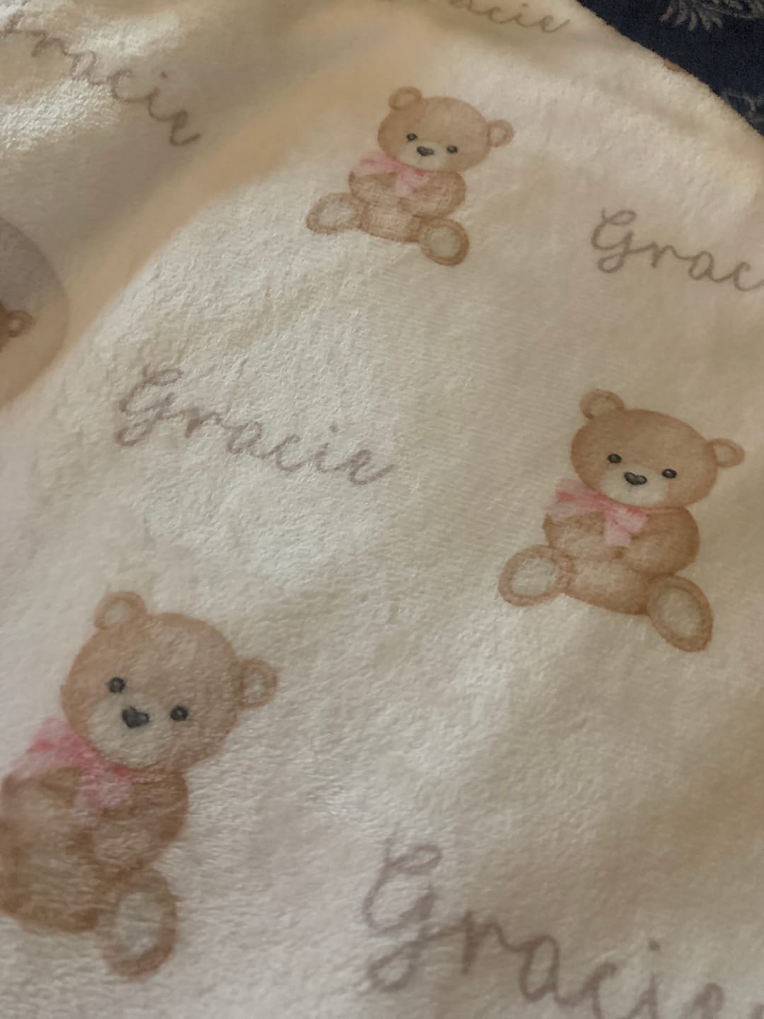 Customer photo review of Teddy bears personalized baby girl blanket
