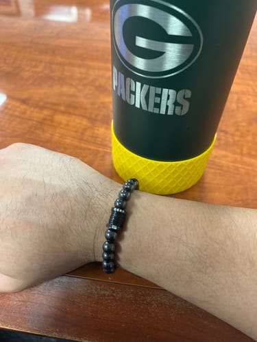Customer photo review of 00 Buck Magnetic Hematite Titanium Bracelet : Helps Pair Veterans With A Service Dog Or Shelter Dog