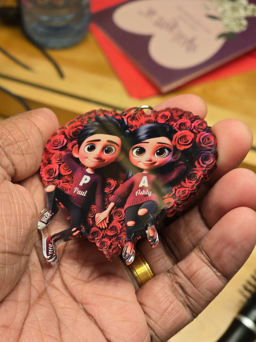 Customer photo review of Rose Heart Couple Personalized Acrylic Keychain, Valentine's Day Gift for her, Gift for him