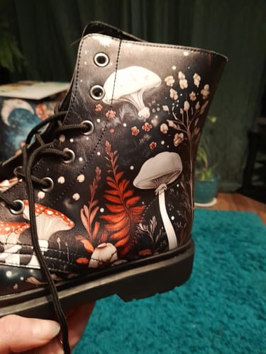 Customer photo review of Faery Fungi Boots - Vegan Leather Doc-Style Boots with Durable Stitched on Soles
