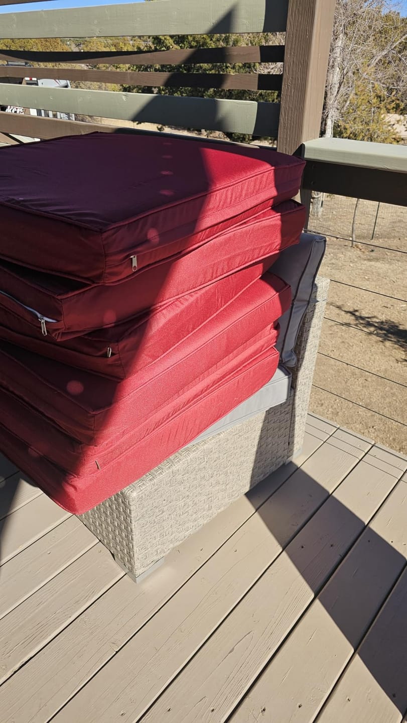 Customer photo review of Homrest Outdoor Replacement Cushions for  6-Seat Patio Conversation Set, Wine Red