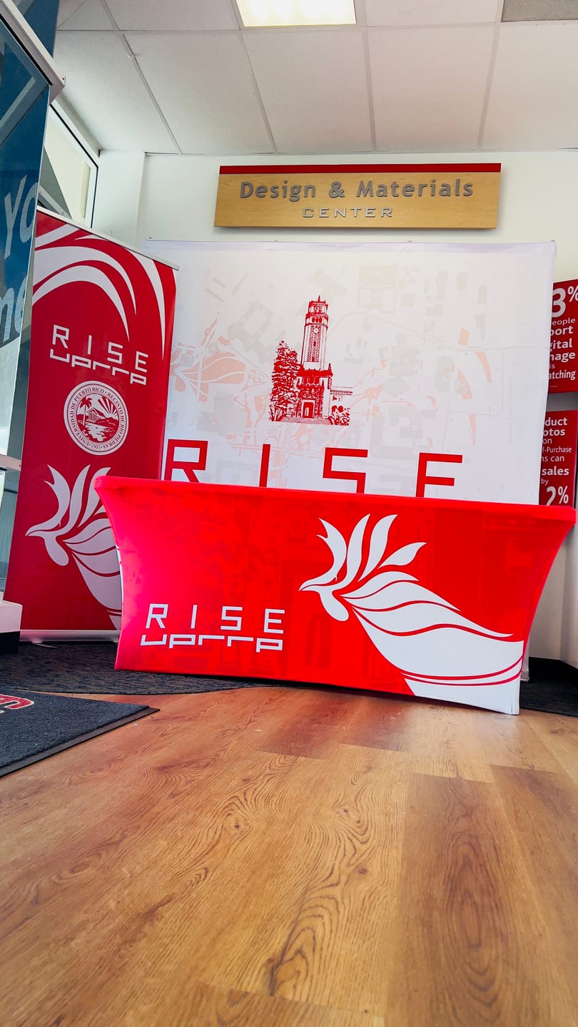 Customer photo review of Premium Stretch Table Cover (Full-Color Dye Sublimation, Full Bleed)