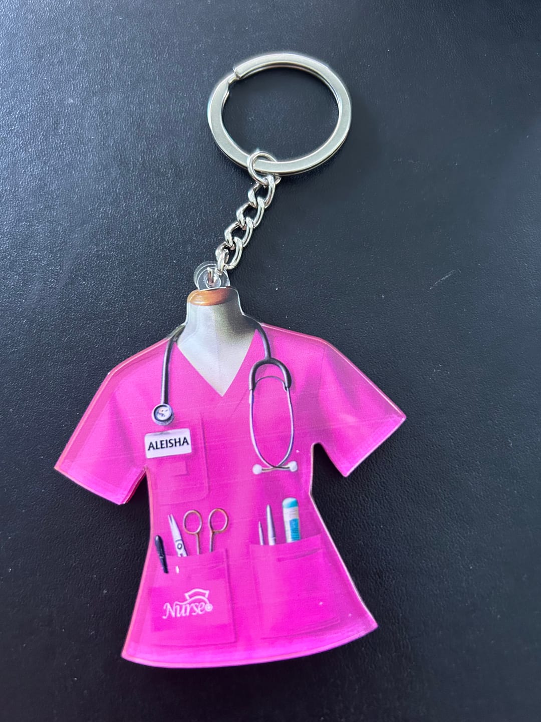 Customer photo review of Nurse Uniform Custom Name Personalized Keychain