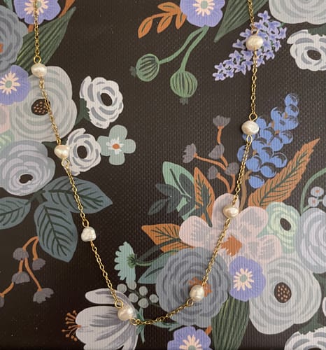 Customer photo review of Elena Pearl Necklace in Gold