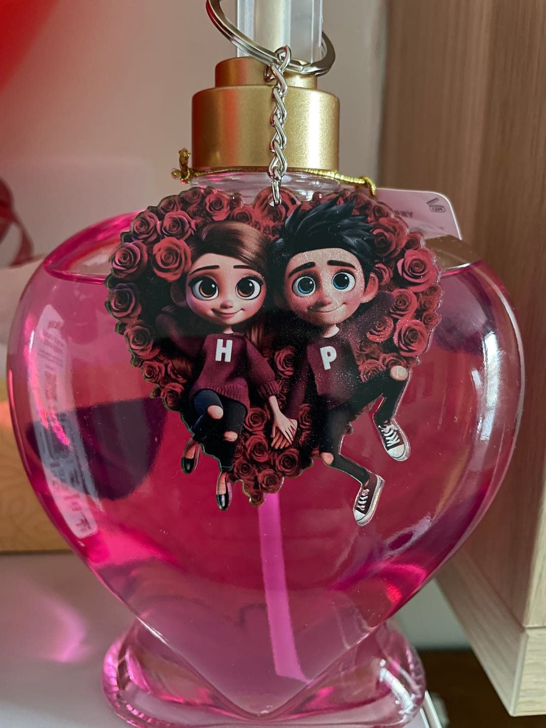 Customer photo review of Rose Heart Couple Personalized Acrylic Keychain, Valentine's Day Gift for her, Gift for him