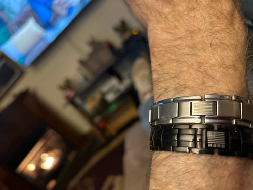 Customer photo review of Sherman Tank Track Titanium Magnetic Bracelet : Helps Pair Veterans With A Service Dog Or Shelter Dog