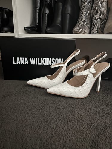Customer photo review of Sophie Mary Jane Heel White Croc-Embossed Leather