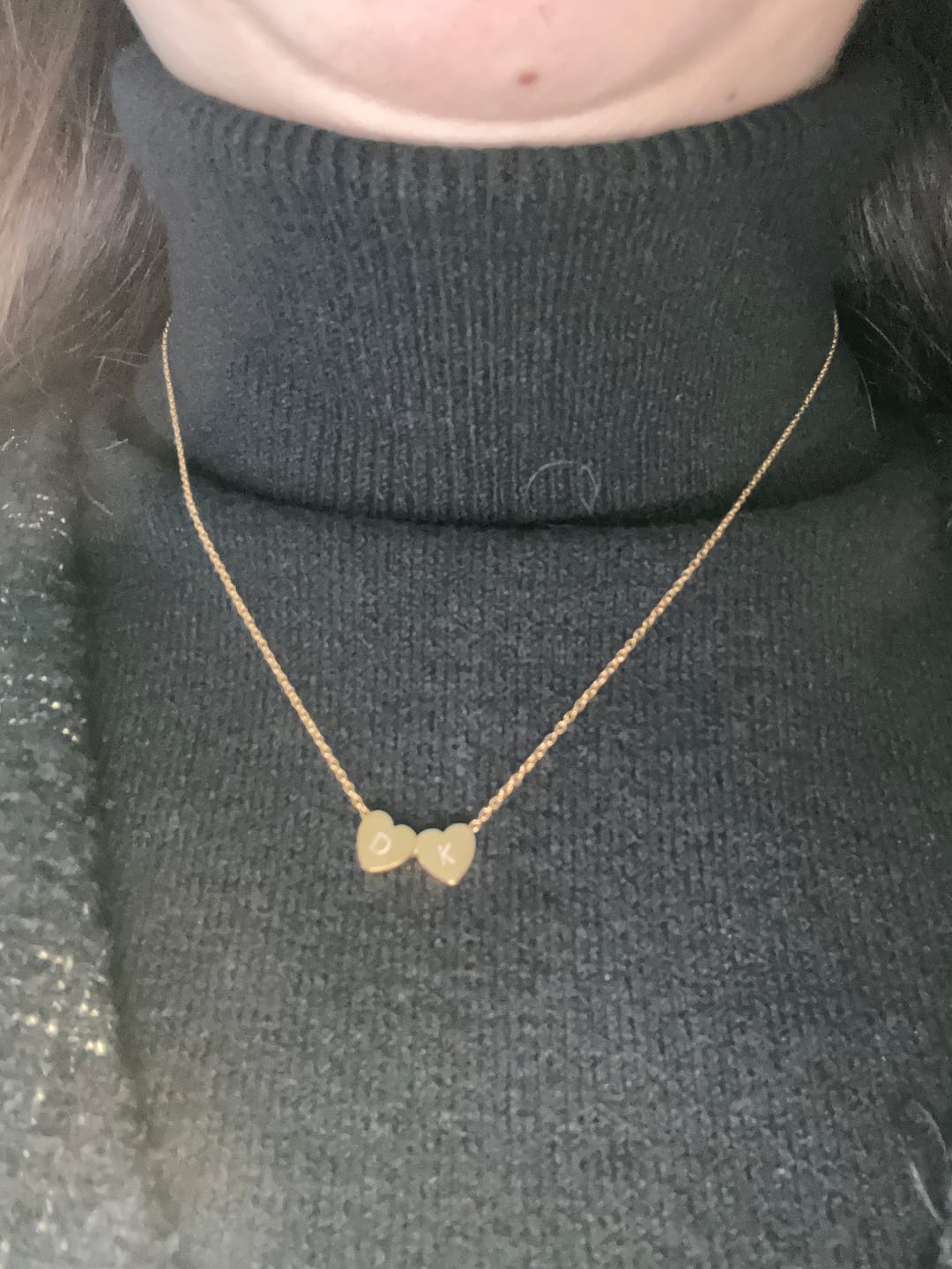 Customer photo review of Amo Heart Double Bead Necklace in Gold
