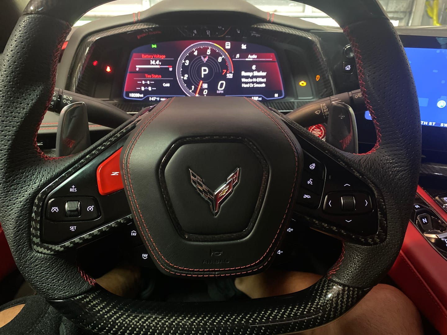 Customer photo review of C8 Corvette Carbon Fiber Steering Chrome Trim Delete Covers