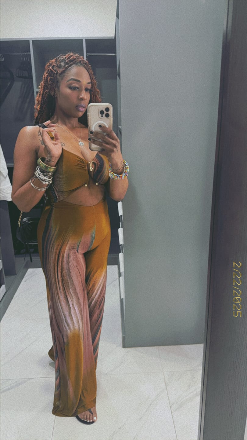 Customer photo review of Playing Me Print Cami Jumpsuit