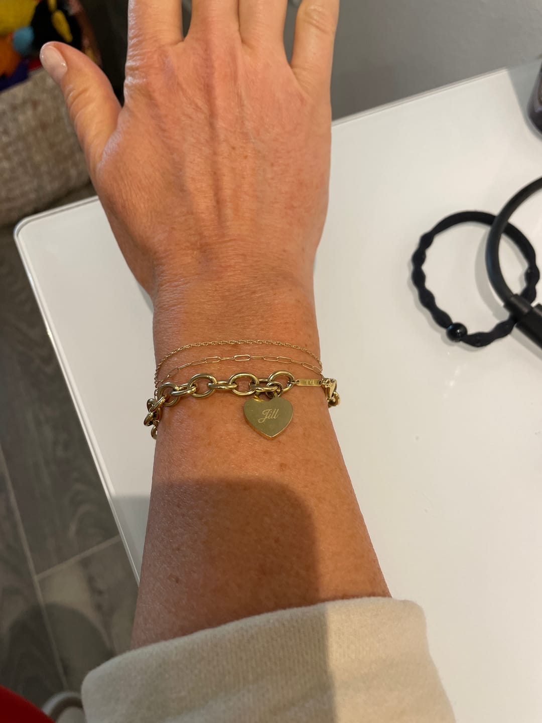 Customer photo review of Classic Chunky Engravable Heart Bracelet