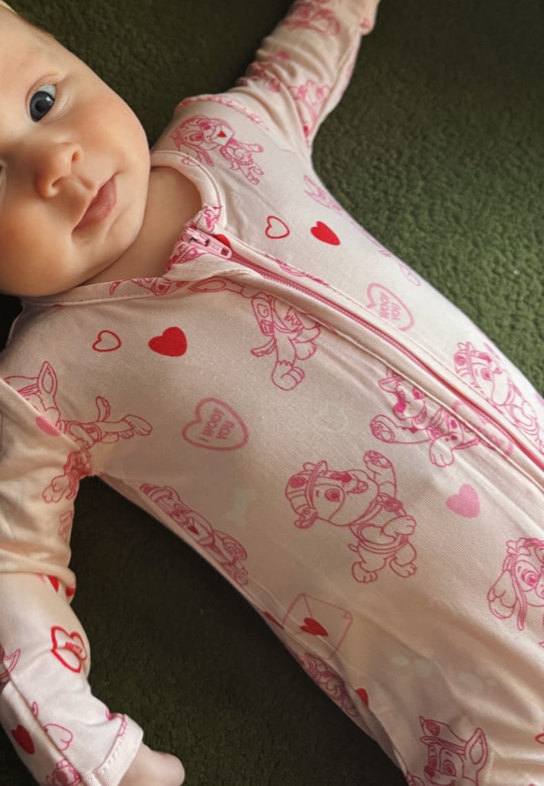 Customer photo review of PAW Patrol: Valentine's Pink Bamboo Convertible Footie