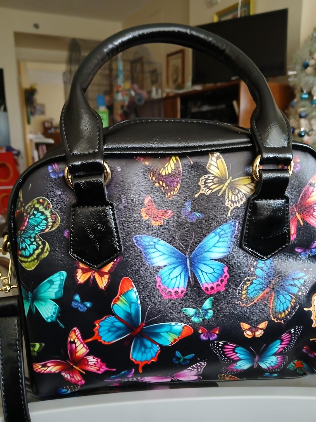 Customer photo review of Butterfly Leather Purse, Women Designer Handbag Animal Print Black Small Cute Shoulder Vegan Leather Crossbody Bag Ladies