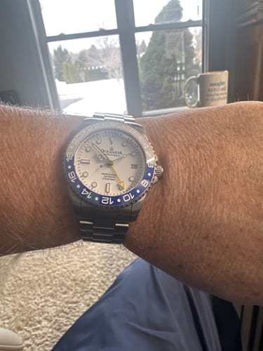 Customer photo review of Oceaneva Men's GMT TITANIUM Automatic Deep Marine Explorer 1250M White & Blue Ceramic Bezel Watch