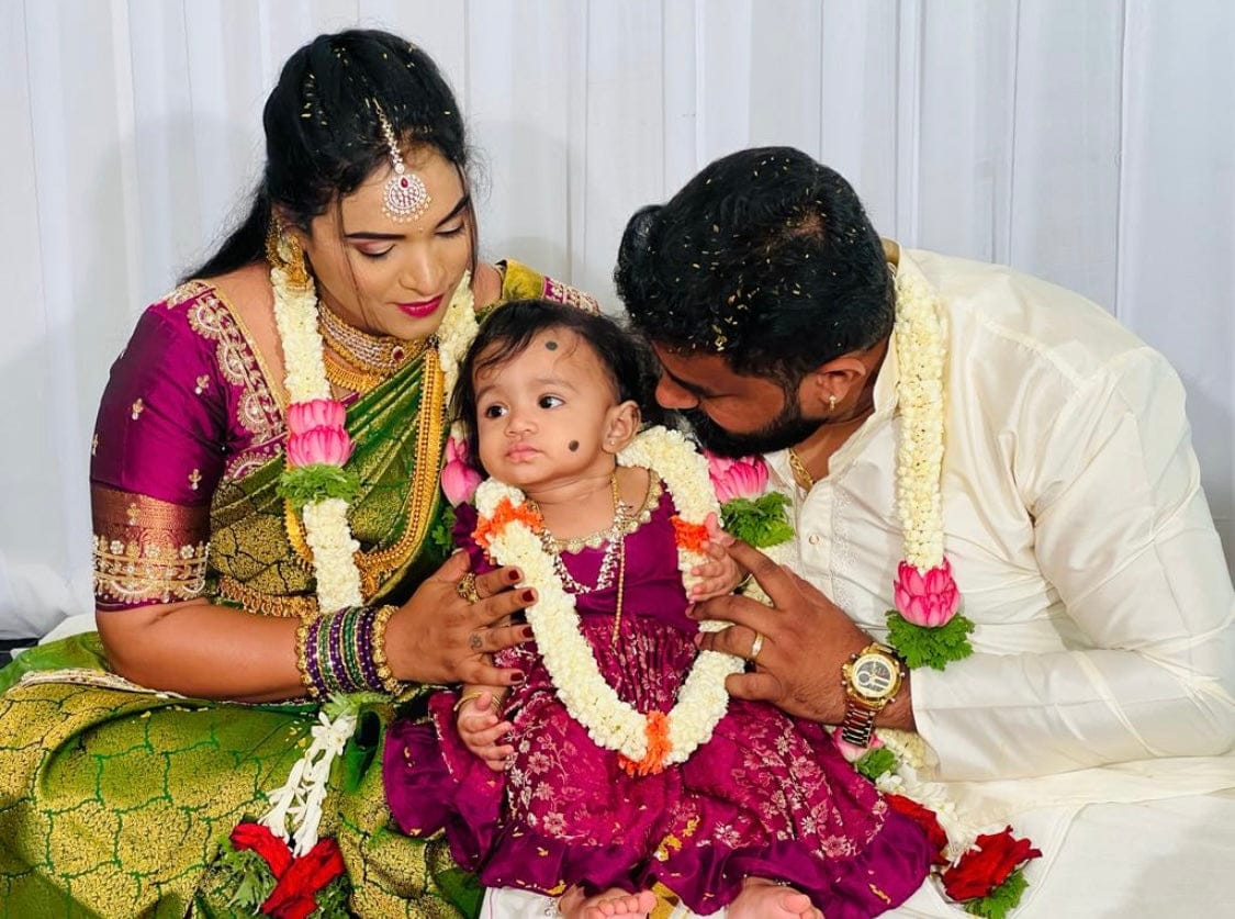 Customer photo review of Wine color embroidery banarasi silk ethnic dress for baby girl
