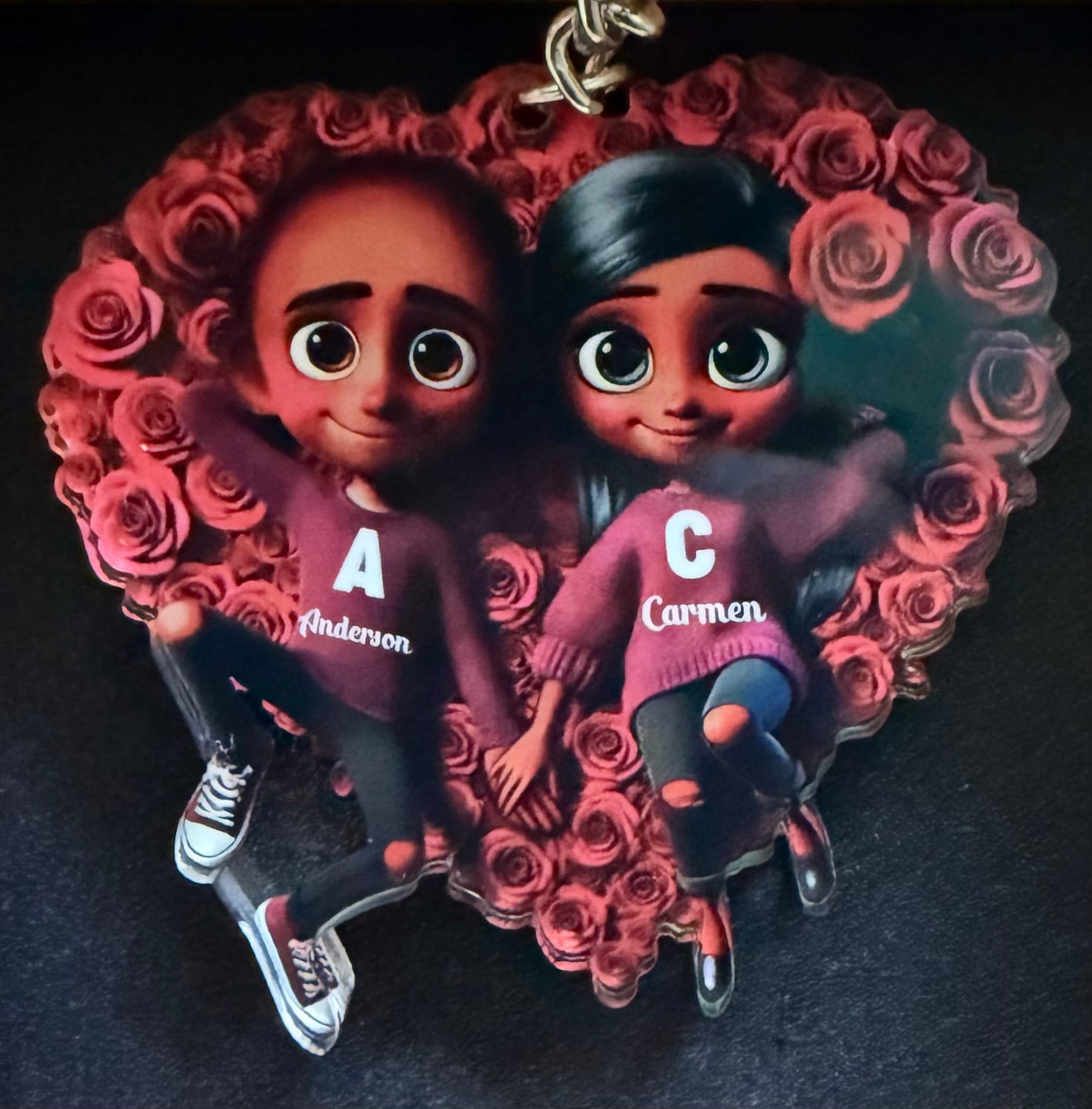 Customer photo review of Rose Heart Couple Personalized Acrylic Keychain, Valentine's Day Gift for her, Gift for him