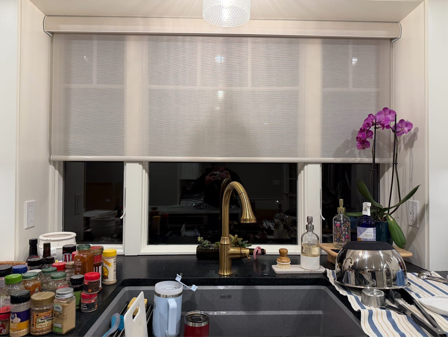 Customer photo review of SmartWings Motorized Light Filtering Roller Shades 50% Blackout PVC Free Sunscreen