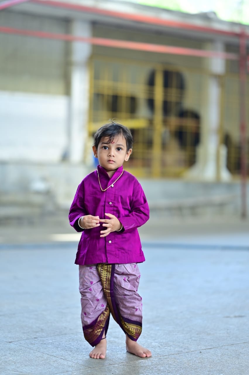 Customer photo review of Lavendar and wine kurta dhoti ethnic dress for baby boy