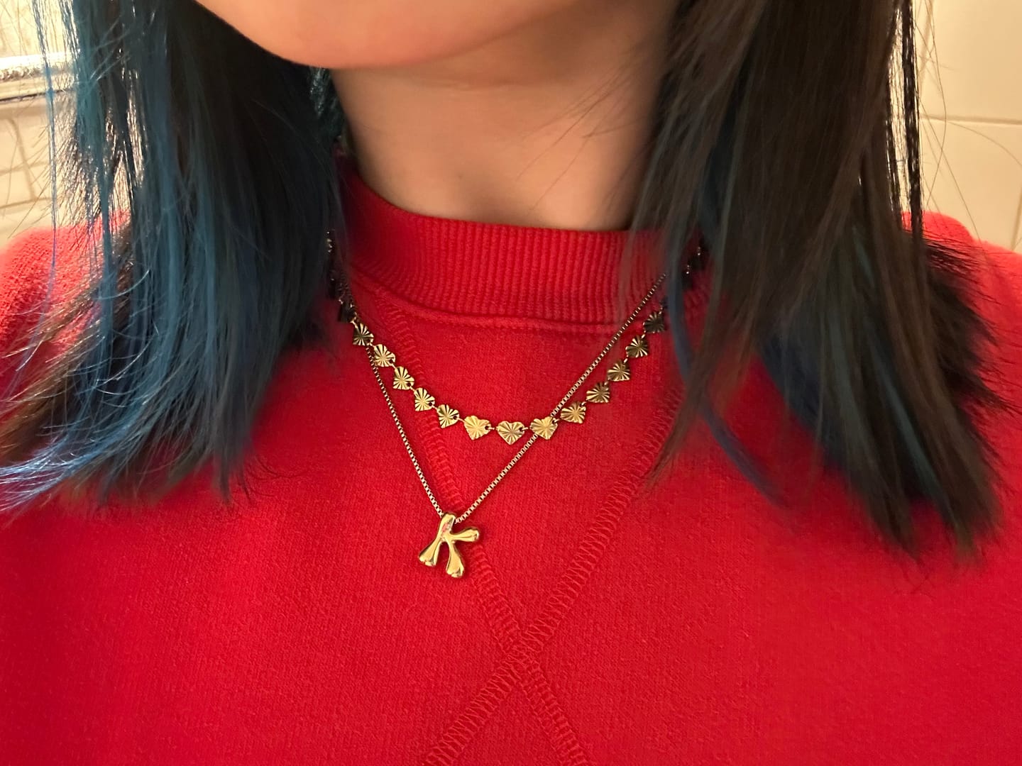 Customer photo review of Bubble Letter Necklace