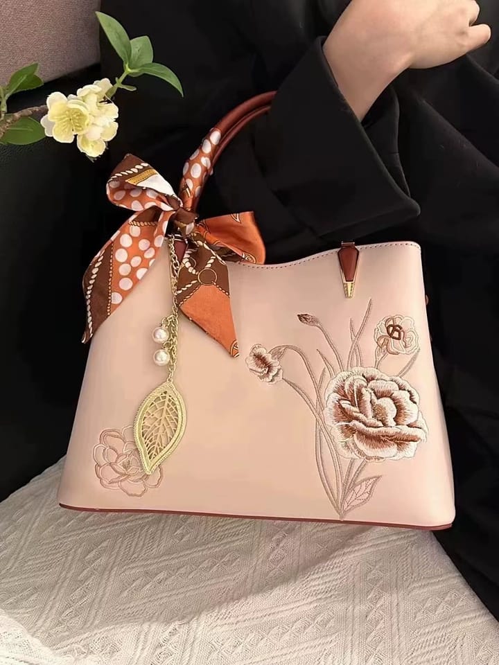 Customer photo review of Tang Red 28 Embroidered Peony Tote IV