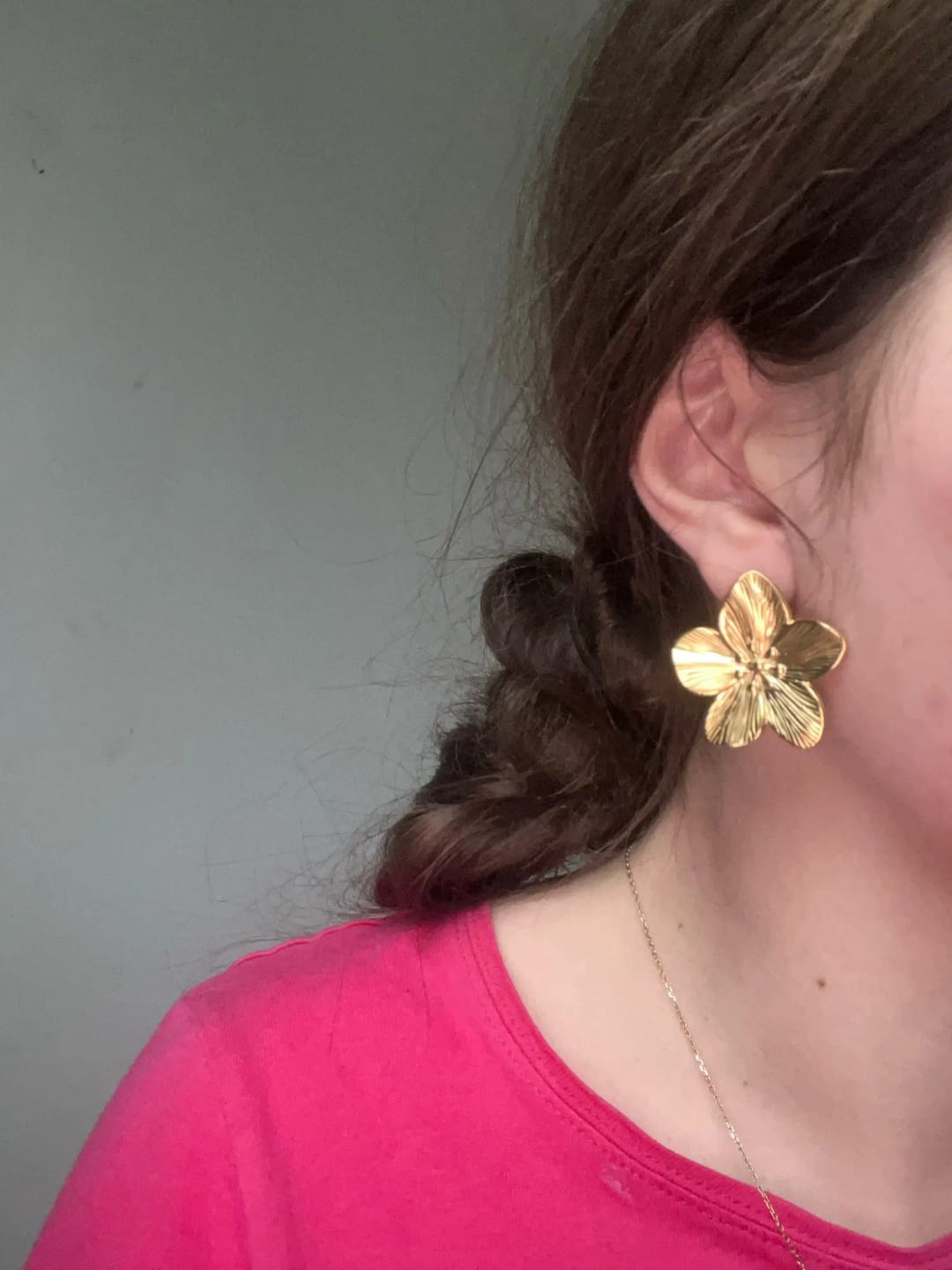 Customer photo review of Allysa Flower Gold Earrings