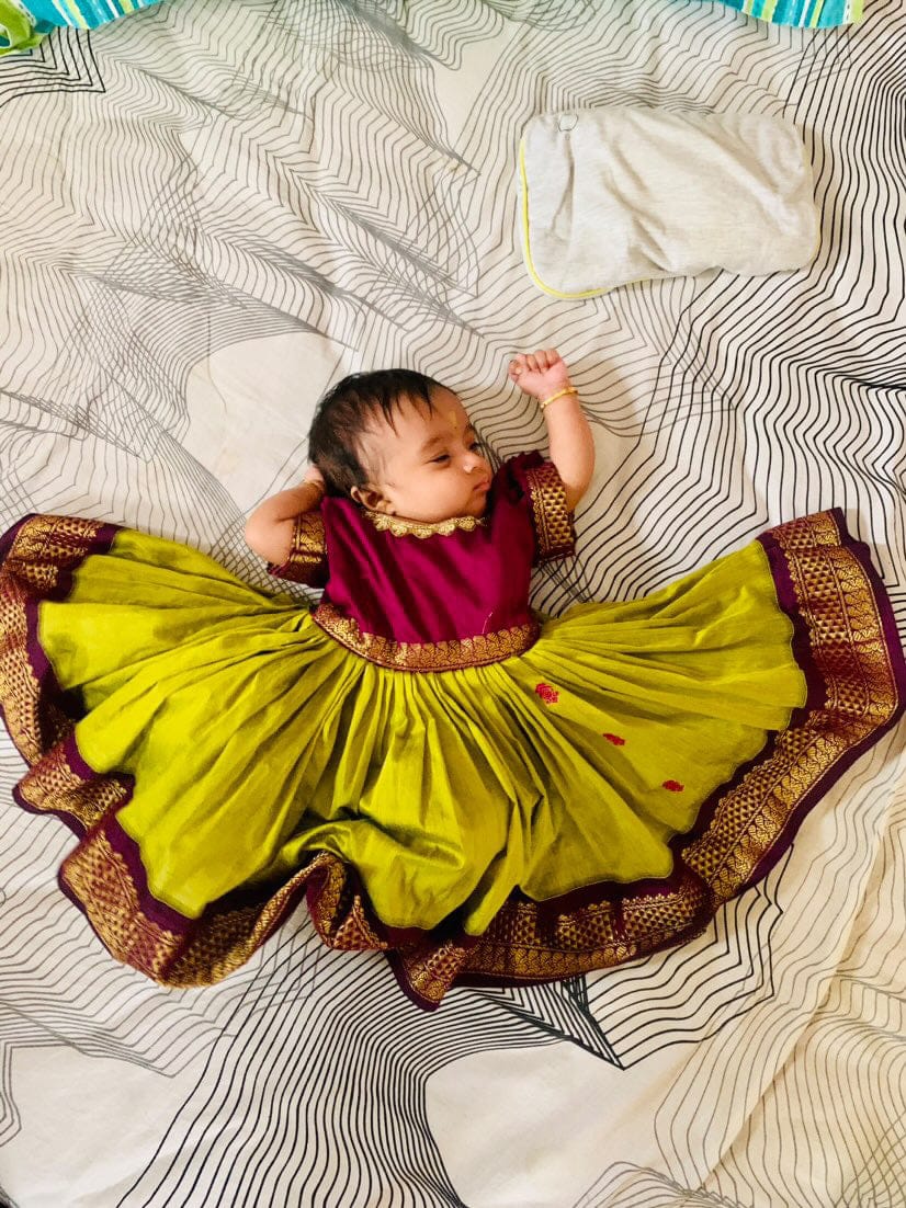 Customer photo review of Green and wine tie up dress for baby girl