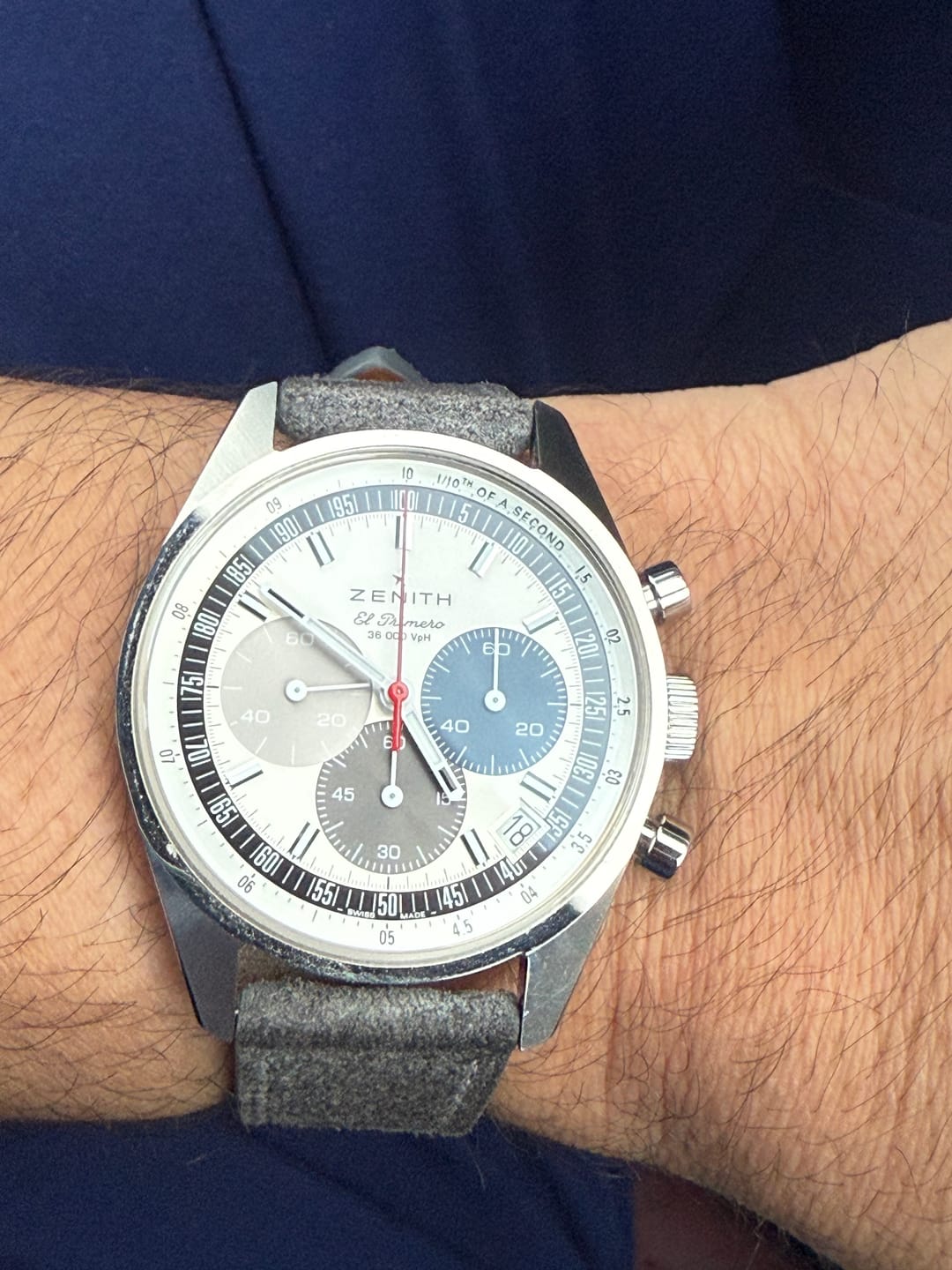 Customer photo review of Italian Suede Leather Watch Strap - Light Grey