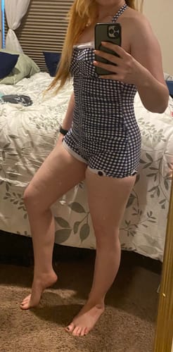 Customer photo review of Gingham 1950s Halter Bowknot One-piece Swimsuit