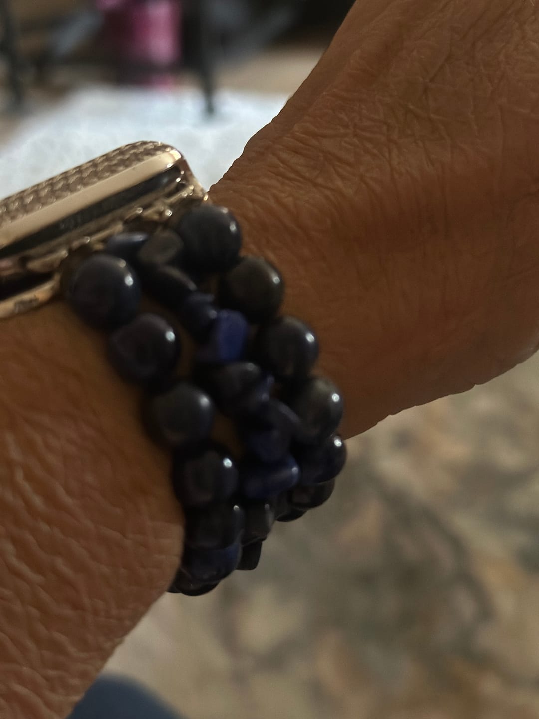 Customer photo review of Ocean Sapphire Stretch Apple Watch Strap