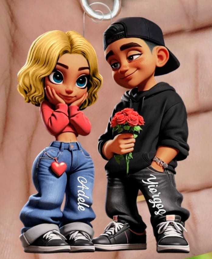 Customer photo review of 3D Effect Y2K Couple Personalized Acrylic Keychain, Valentine's Day Gift For Couple, for him, for her
