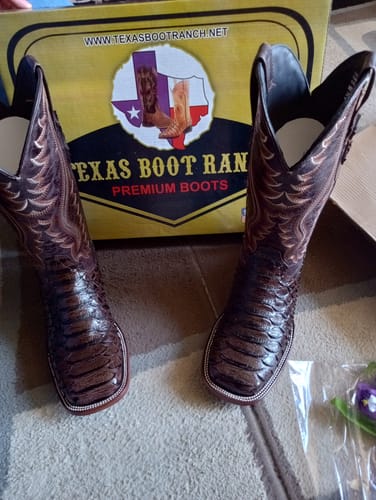 Customer photo review of Brown Python Leather Boots - Square Toe