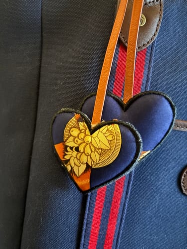 Customer photo review of Rubans du Cheval Blue Scarf Double Heart Bag Charm