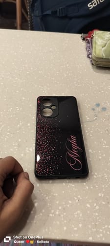 Customer photo review of Pink Glitter Customize Glass Case Cover For Oneplus