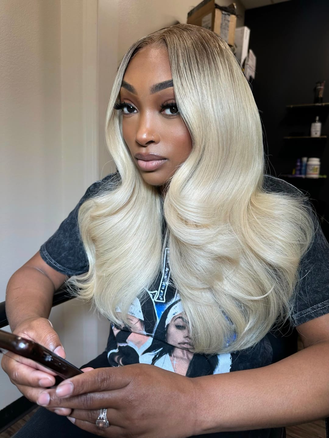 Customer photo review of Platinum Blonde Hair Extensions