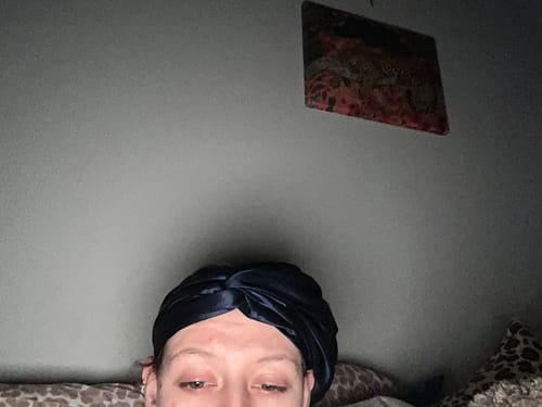 Customer photo review of Organic Silver Ion Silk Hair Bonnet